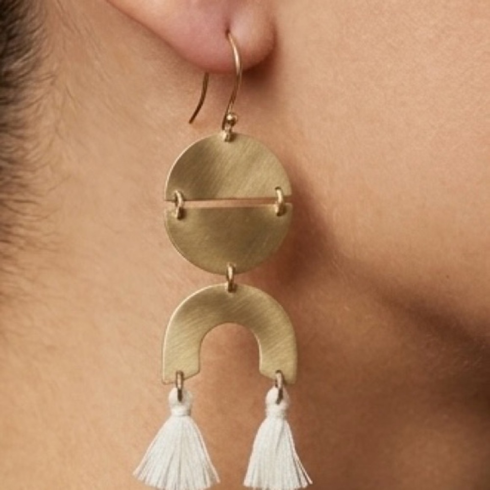 Gold Geometric Drop Tassel Earrings